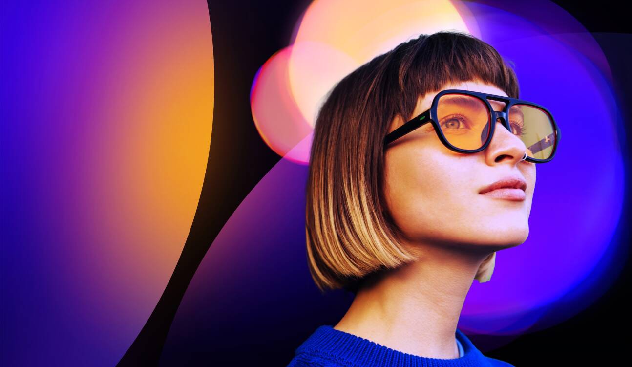 Women with glasses on creative background