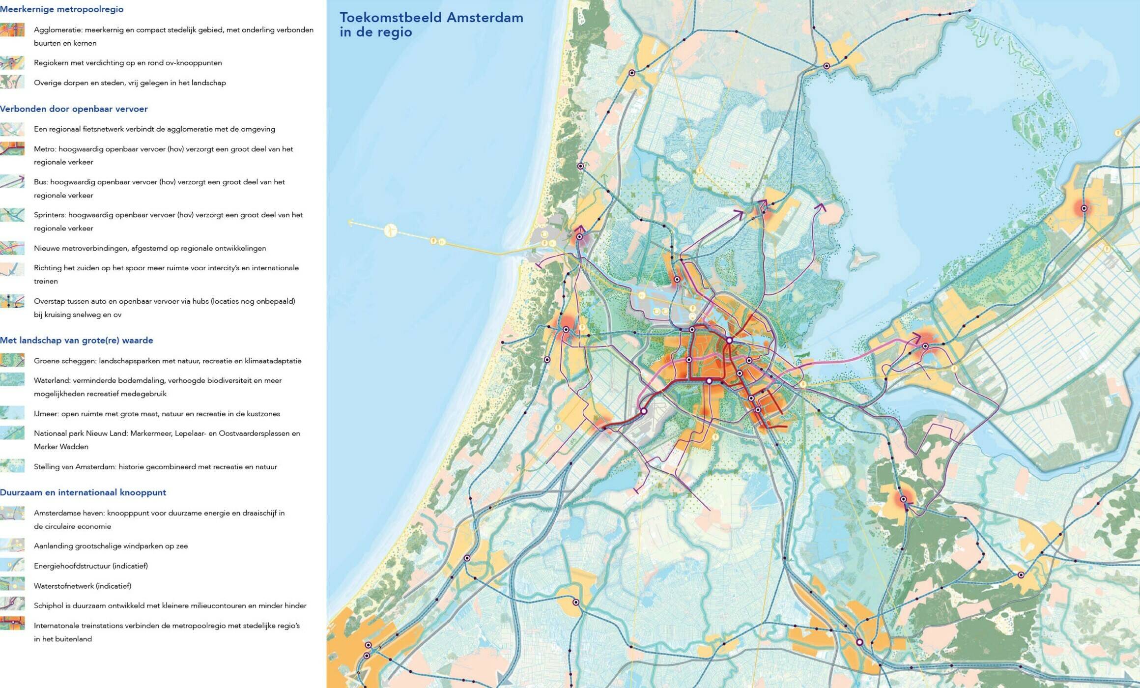 kaart van Amsterdam en regio met legenda