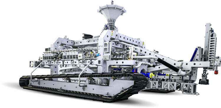 Cutout of the Deep Dig-it trencher with clickable items on top of it