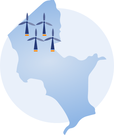 Map with windmill locations in the sea