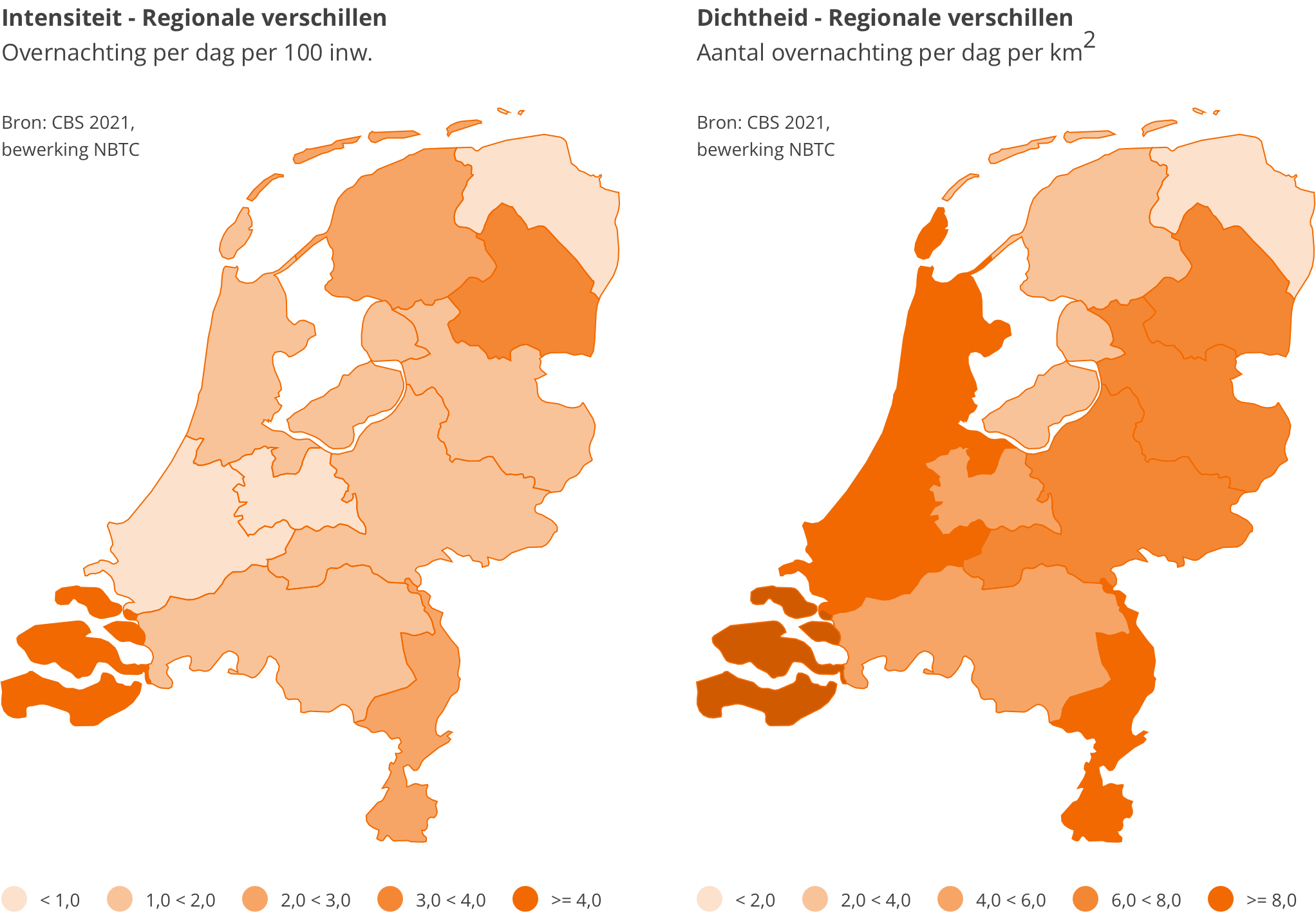 Kaart nederland met de regionale verschillenn intesiteit en dichtheid